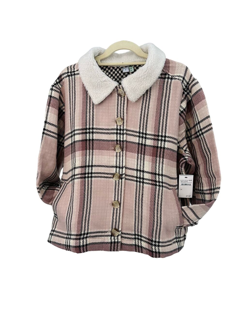 Susina Pink Plaid Lightweight Jacket Sherpa Collar Button Up Womens 2X Winter